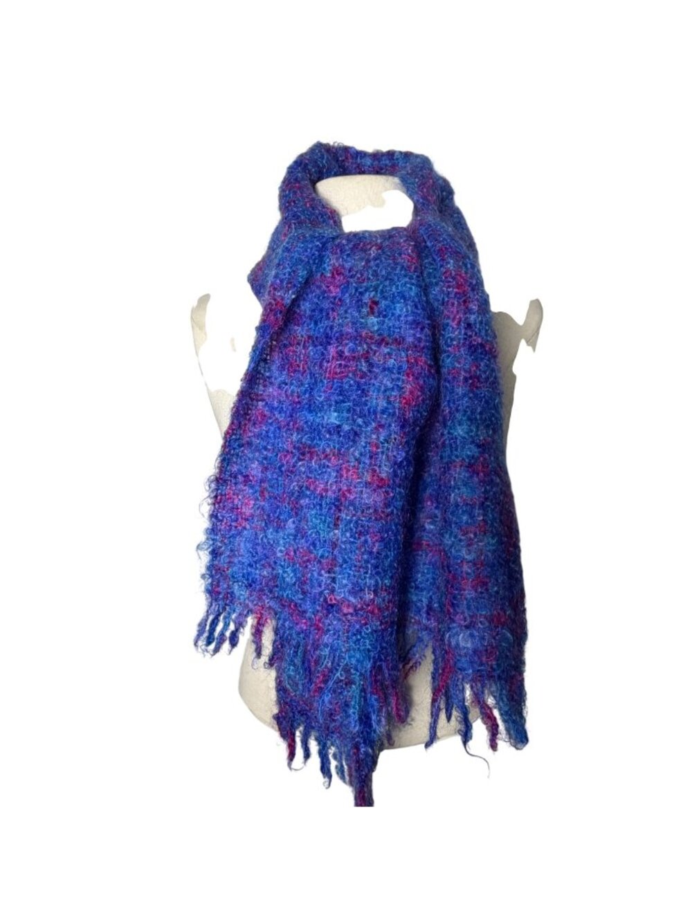 Vintage Mucros Weavers Mohair Blend Multicolored Scarf Blue Made in Ireland